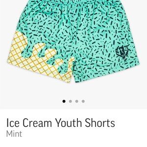 Icecream Mint Green Kids Shorts with Yellow Waffle Drip Print